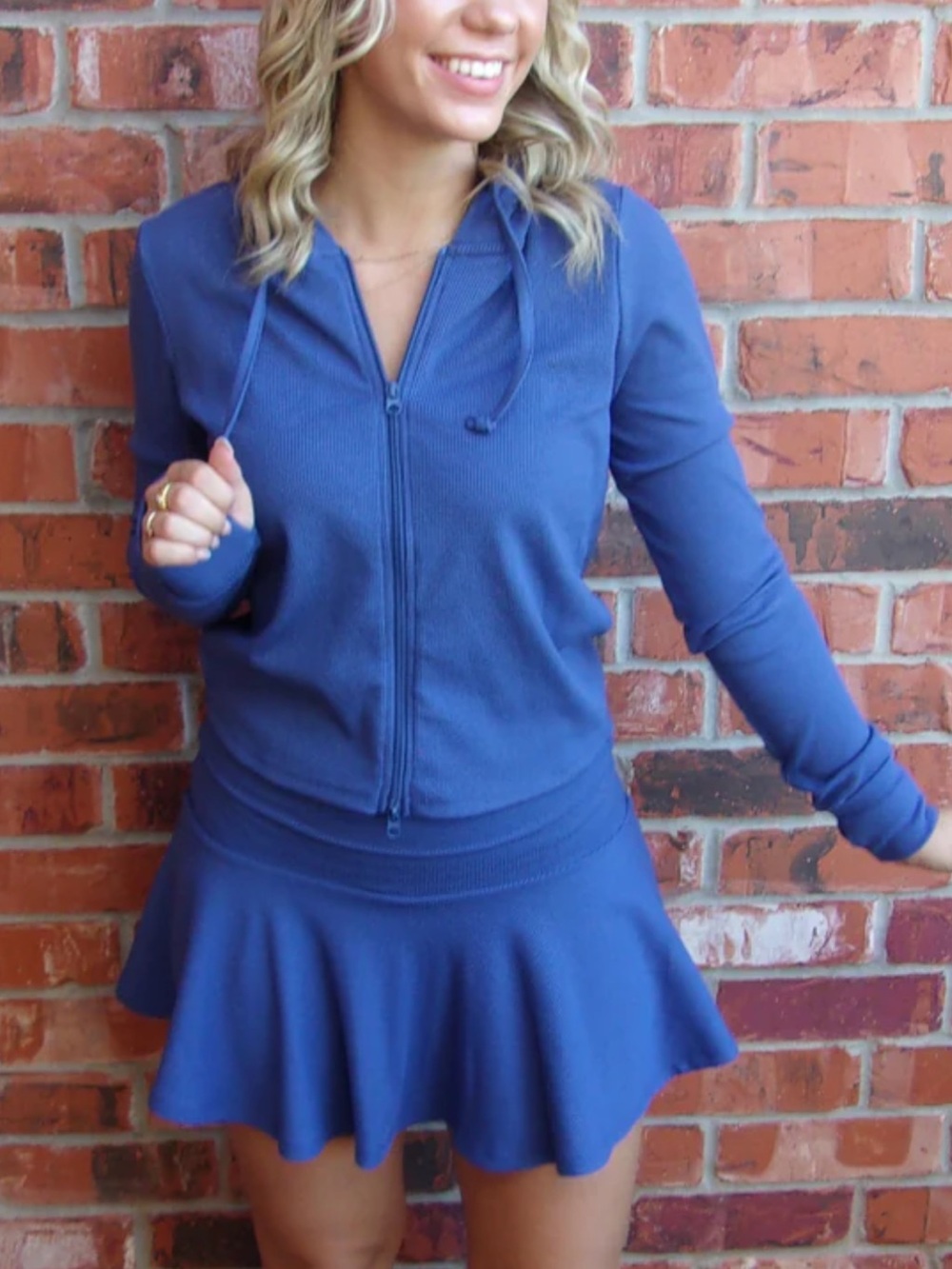 Mono b Double Zip Up Hoodie Blue Medium
